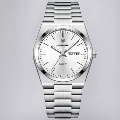 Stainless Steel Watch with Emerald Green Dial and Day-Date Display