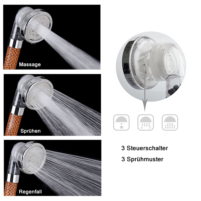 Premium shower head and handheld shower with ion filter, water-saving and with adjustable water pressure