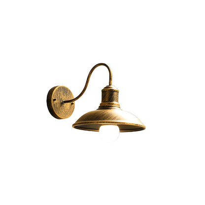 Retro Loft Dome Iron Outdoor Waterproof 1-Light Bent Arm Wall Sconce Lamp | Bowlift