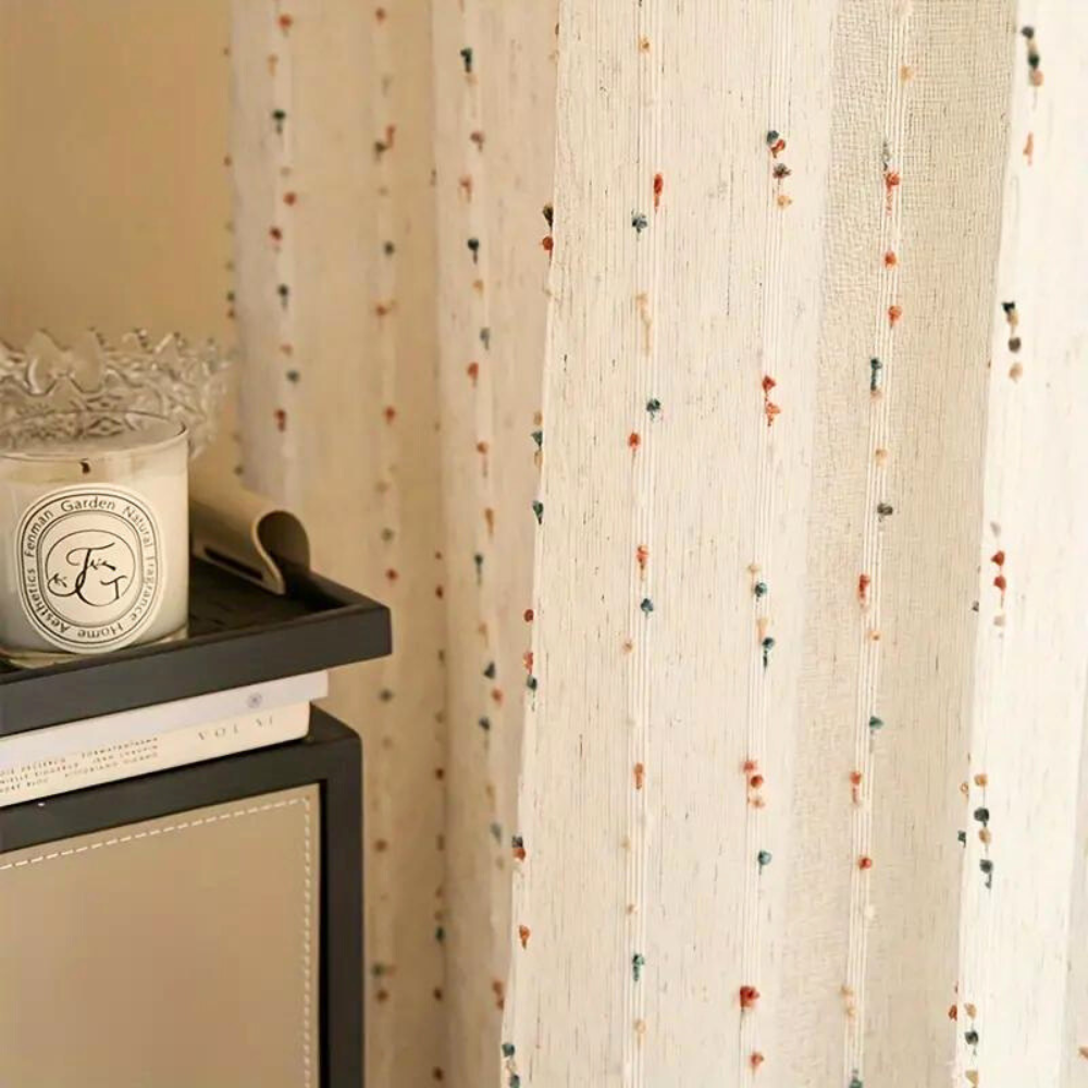 BowLift | Sugar Bean Rainbow Embroidered Tulle Curtain Panel