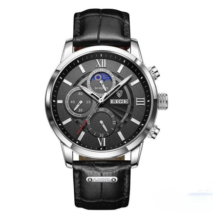 Skanto | Men's Steel Watch with Leather Strap and Date
