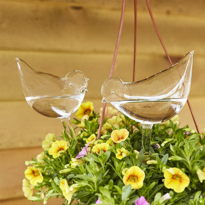 Self-watering glass birds