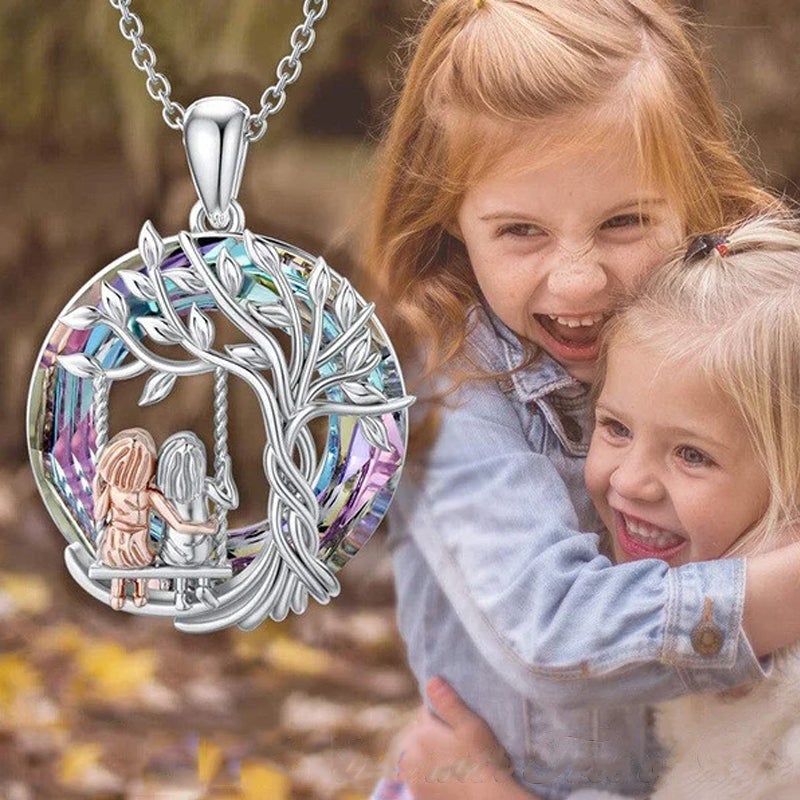 BowLift | Tree of Life Sister on the Swing Cry-stal Pendant Necklace