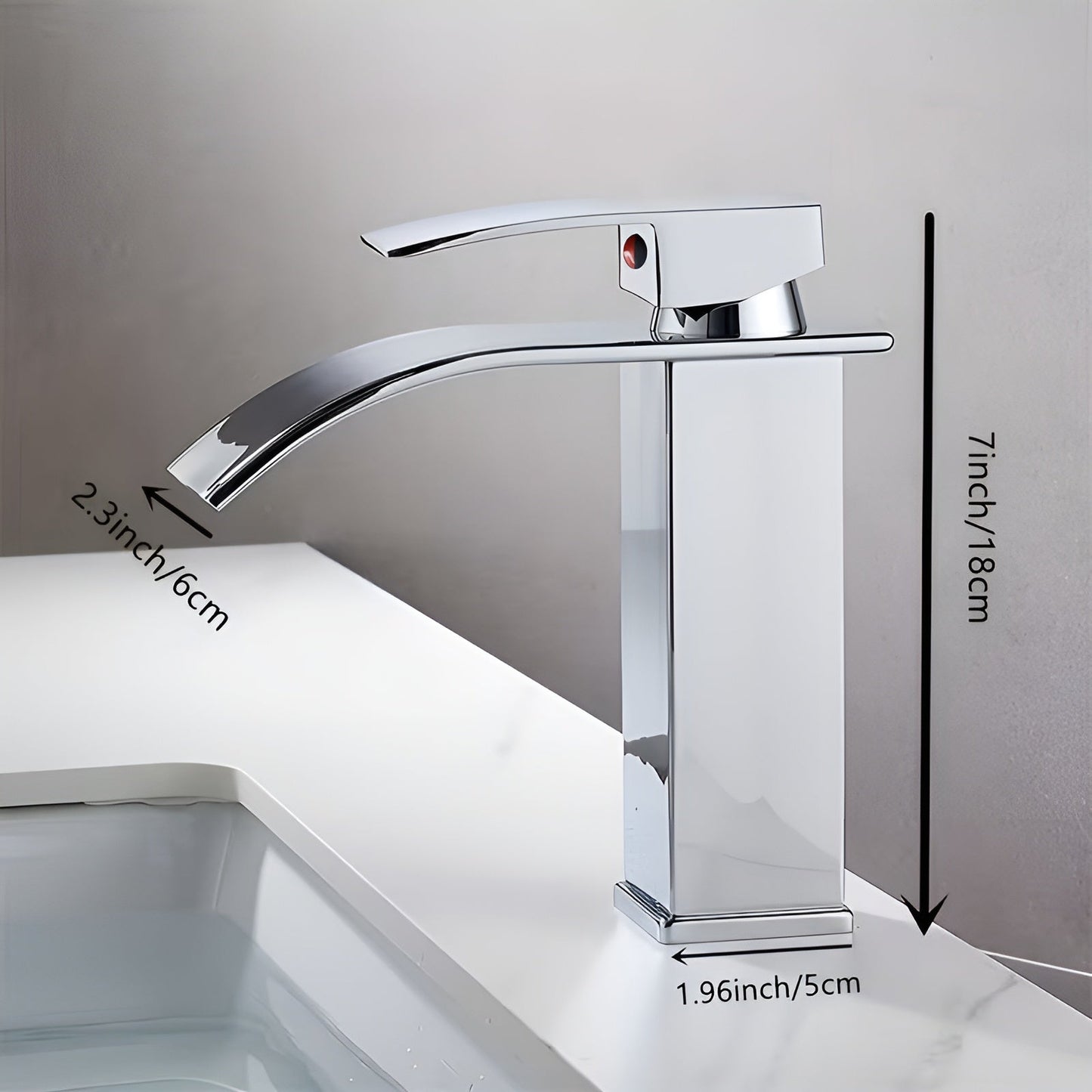 Stainless Steel Basin Faucet – Waterfall Spout with Hot and Cold Water | Single-Hole Mixer Tap in Karnzack Design for the Bathroom