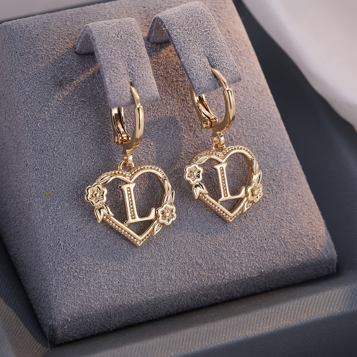 BowLift | Dainty Initial Letter Heart Hoop Earrings