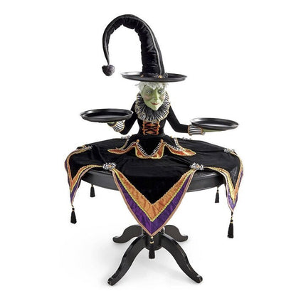 Halloween Witch Hat Serving Stand with Three Trays and Resin Statue Design