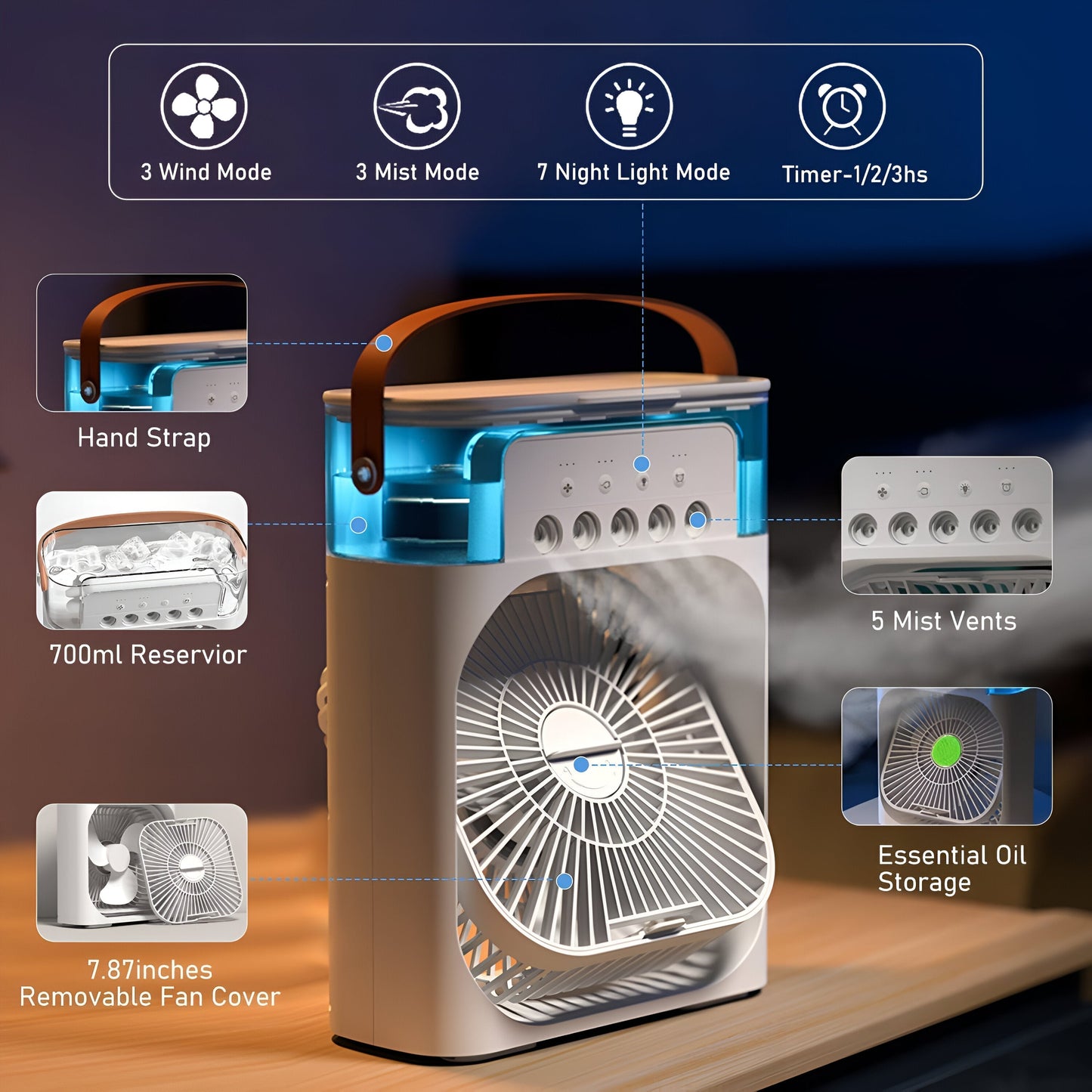 BowLift | 3-in-1 Air Cooler Humidifier | Portable, Adjustable Fan Speeds & Ideal for Bedrooms, Offices & Small Spaces