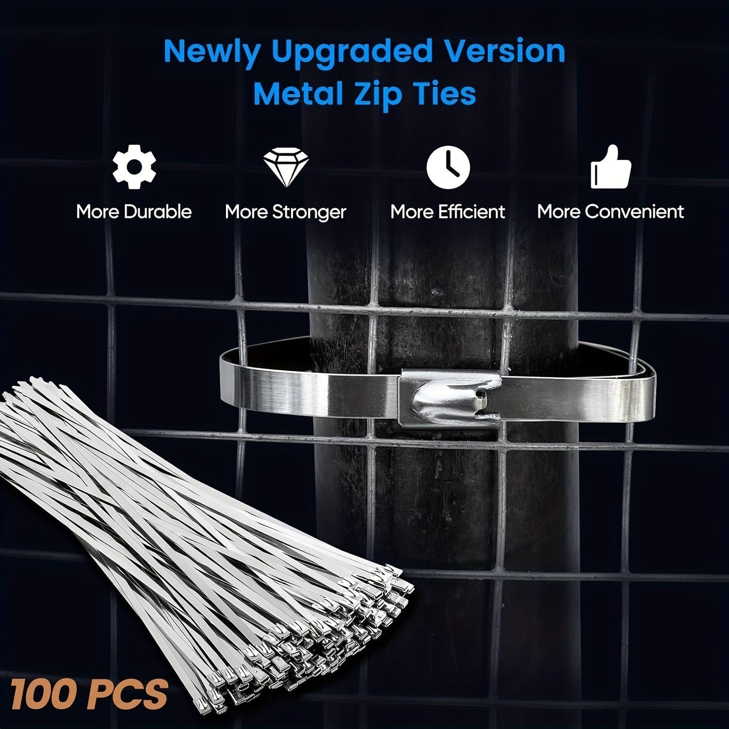 Skanto | 100 pcs Heavy Duty 304 Stainless Steel Cable Ties – 198 lbs Tensile Strength – Stainless Self-Locking Zip Ties for Machinery, Vehicles, Exhausts, Farms, Pipes, Roofs & Outdoor Fences