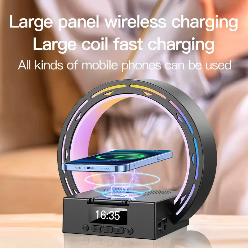 4-in-1 Bluetooth speaker lamp with charging pad and alarm clock