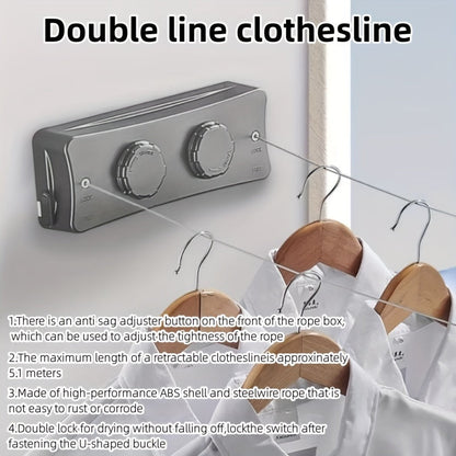 Retractable clothesline stainless steel 5.1 m double line | Bowlift