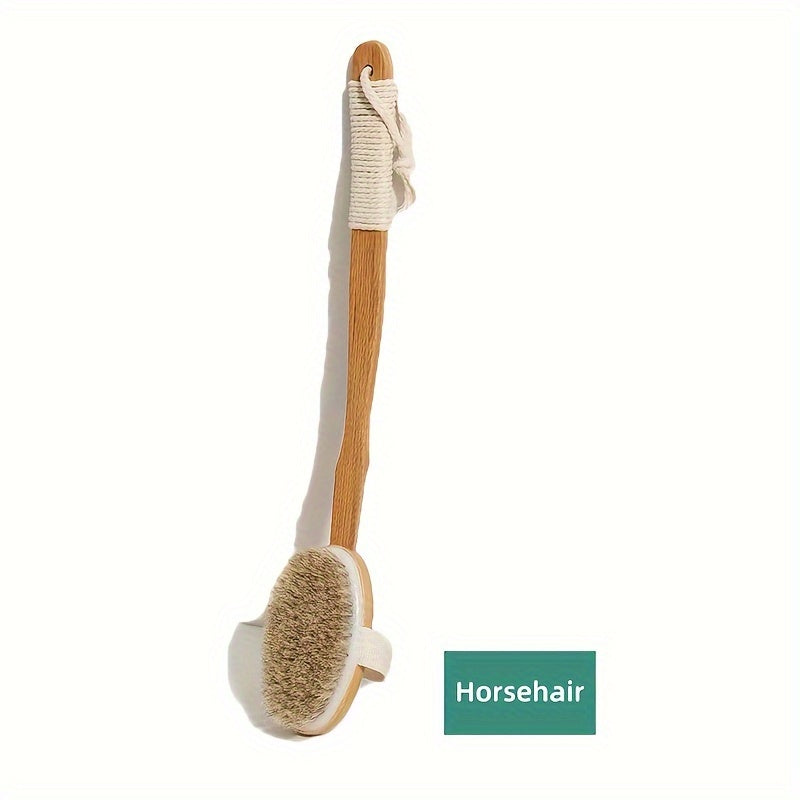 Boar Bristle Back Cleaning Sponge for the Shower - Long Wooden Handle Bath Sponge Brush, soft natural bristles for back cleaning