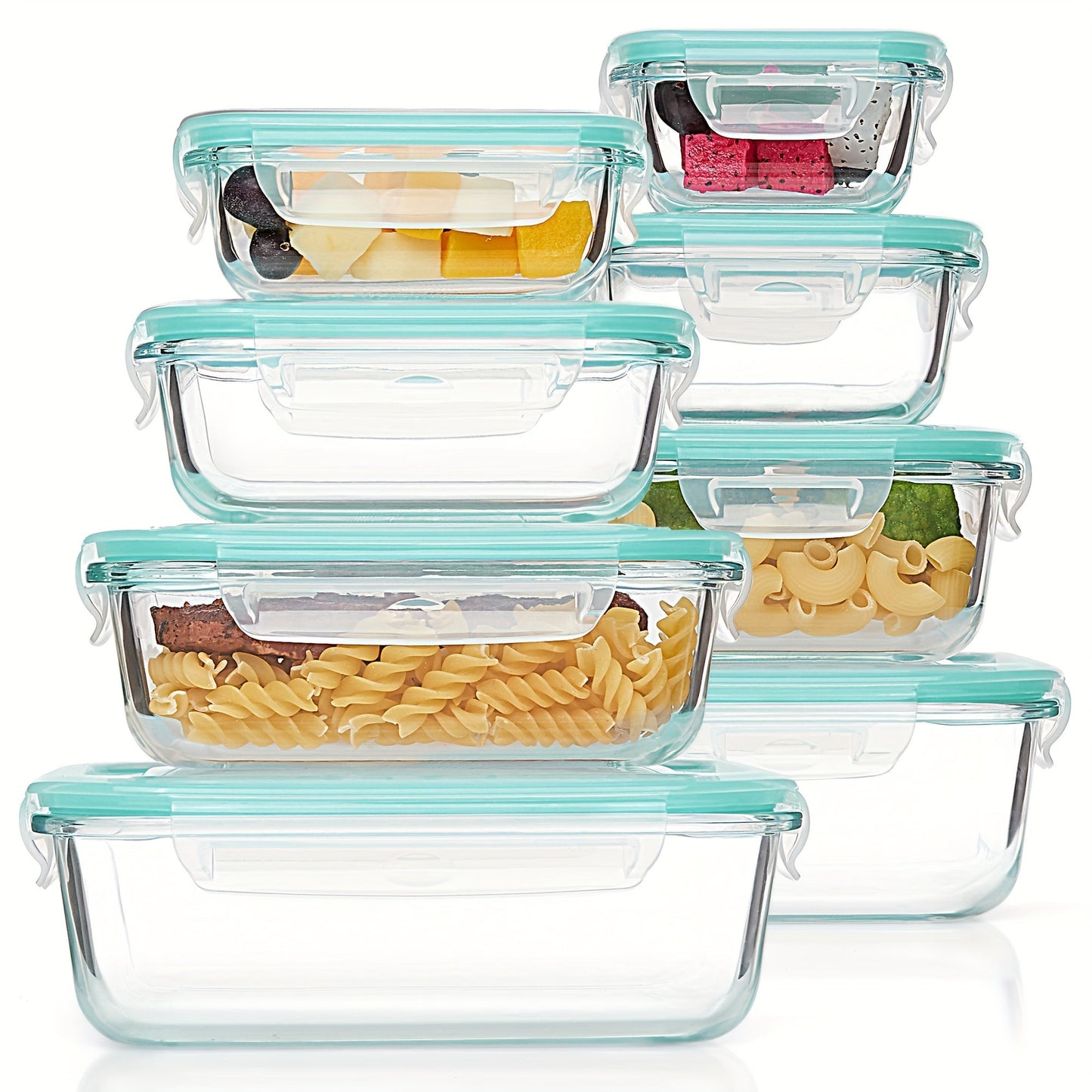 Skanto | 8-Pack Glass Food Storage Containers – Airtight Meal Prep Bento Boxes with Leakproof Locking Lids, Microwave, Oven, Freezer & Dishwasher Safe, BPA-Free