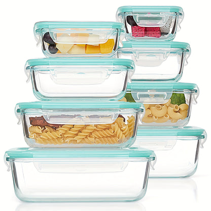 Skanto | 8-Pack Glass Food Storage Containers – Airtight Meal Prep Bento Boxes with Leakproof Locking Lids, Microwave, Oven, Freezer & Dishwasher Safe, BPA-Free