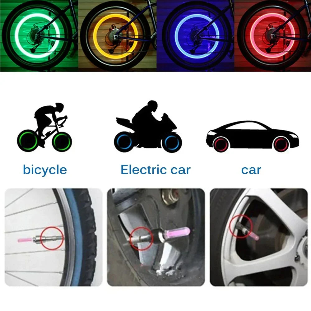 2 Pcs Car Wheel LED Light, Motorcycle Bike Tire Vale Cap Bowlift