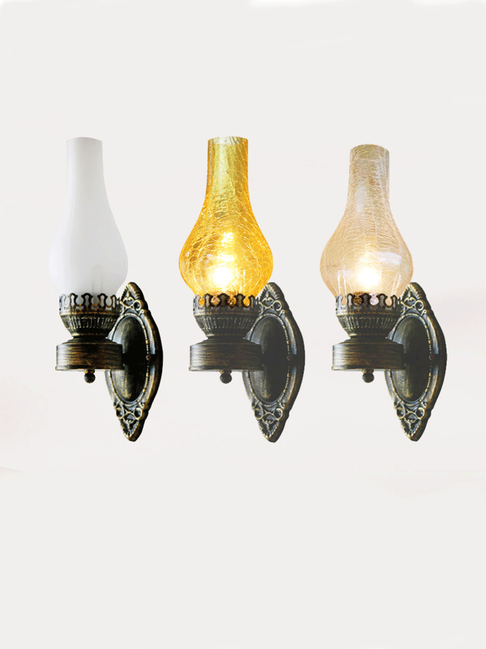 1-light Antique Kerosene Iron Wall Light Fixture with Glass Shade in Bronze | Karnz