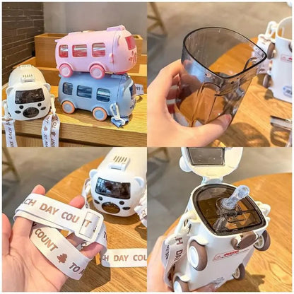 BowLift | 500 ml Drinking Bottle in Bus Shape – Leak-proof with Straw & Strap
