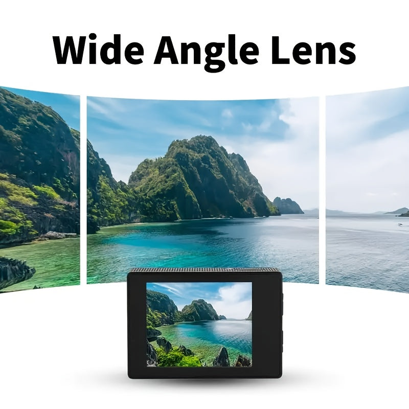 Action camera with HD video and wide-angle lens