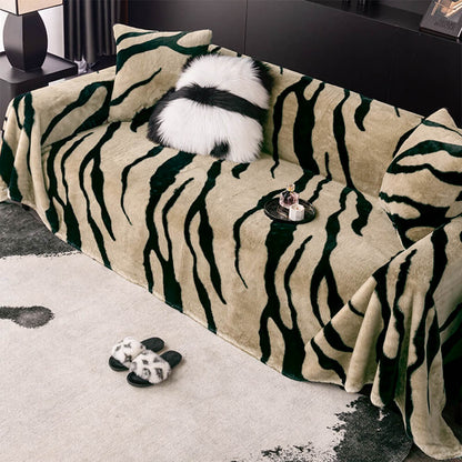 Skanto | Zebra-print fluffy plush sofa protector stylish couch cover