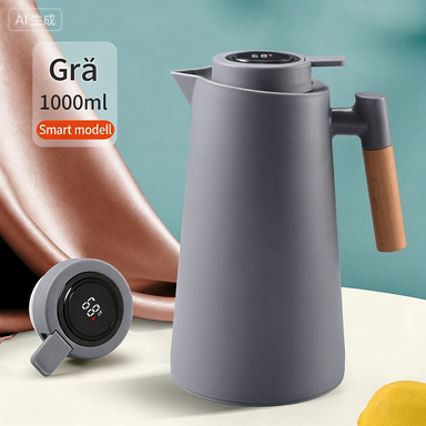 Skanto | Lattea – Thermos Carafe with Temperature Display, Leak-Proof Design, and Wooden Handle