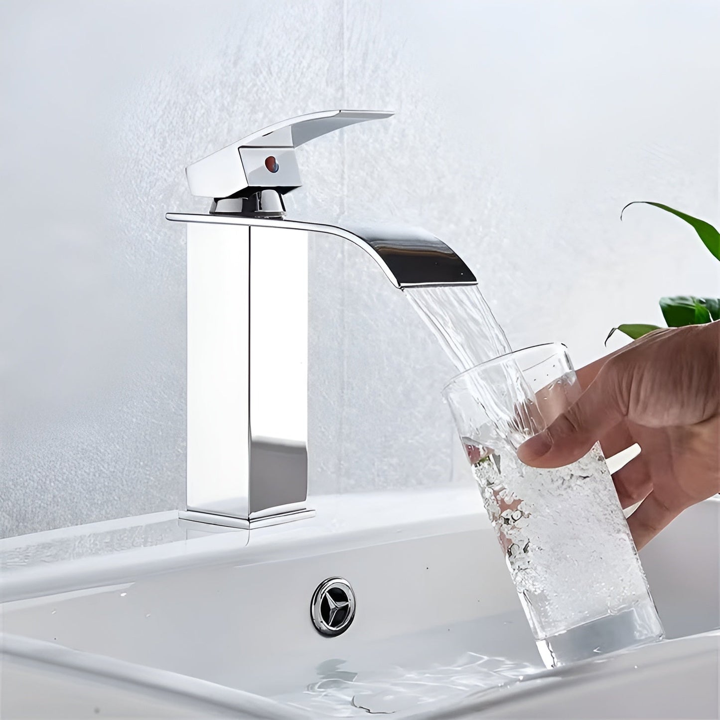 Stainless Steel Basin Faucet – Waterfall Spout with Hot and Cold Water | Single-Hole Mixer Tap in Karnzack Design for the Bathroom