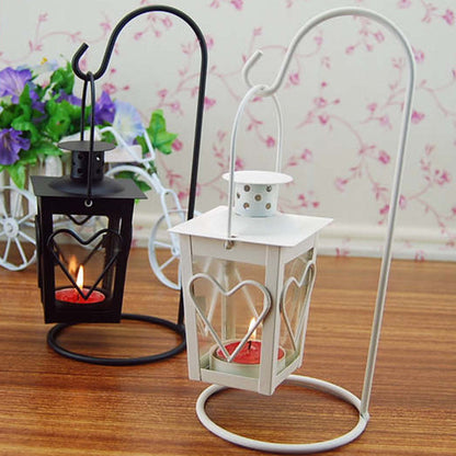 Decorative Hanging Heart-Window Metal Tea Light Lantern with Curved Display Stand Acalora