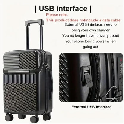 Skanto | Hard Shell Carry-On with Cup Holder, USB Port, and TSA Lock