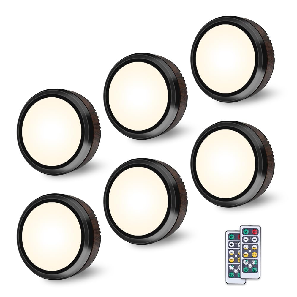 Skanto | Leastyle Remote Control LED Puck Lights, Dimmable Battery Operated Under Cabinet Lights - 6 Pack Natural White