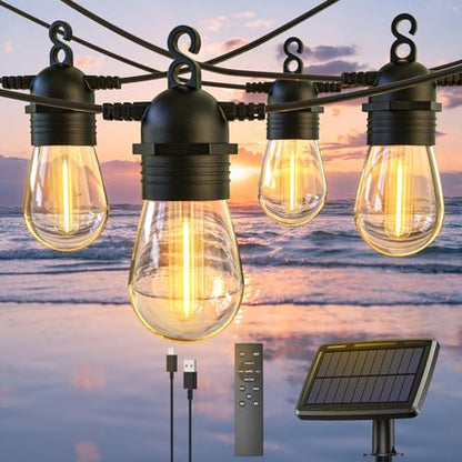 15.8 m long outdoor solar string lights with remote control, warm white