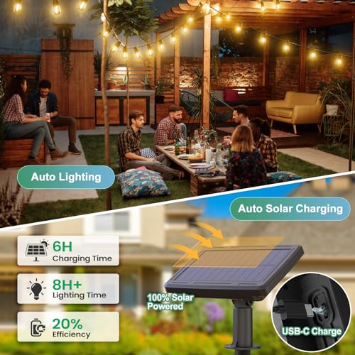 BowLift | 52FT Solar String Lights for Outdoor with Remote Control, Warm White