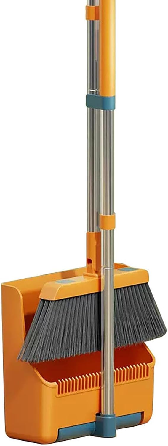 BowLift | Large Broom and Dustpan Set – Long Handle with 180° Rotating Broom Head – Clavira