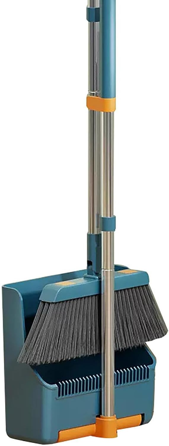 BowLift | Large Broom and Dustpan Set – Long Handle with 180° Rotating Broom Head – Clavira