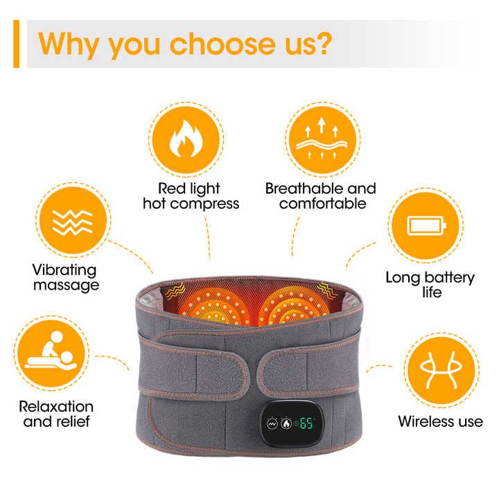 Skanto | Infrared Back Support Belt | Adjustable Heat & Vibration for Pain Relief and Muscle Relaxation