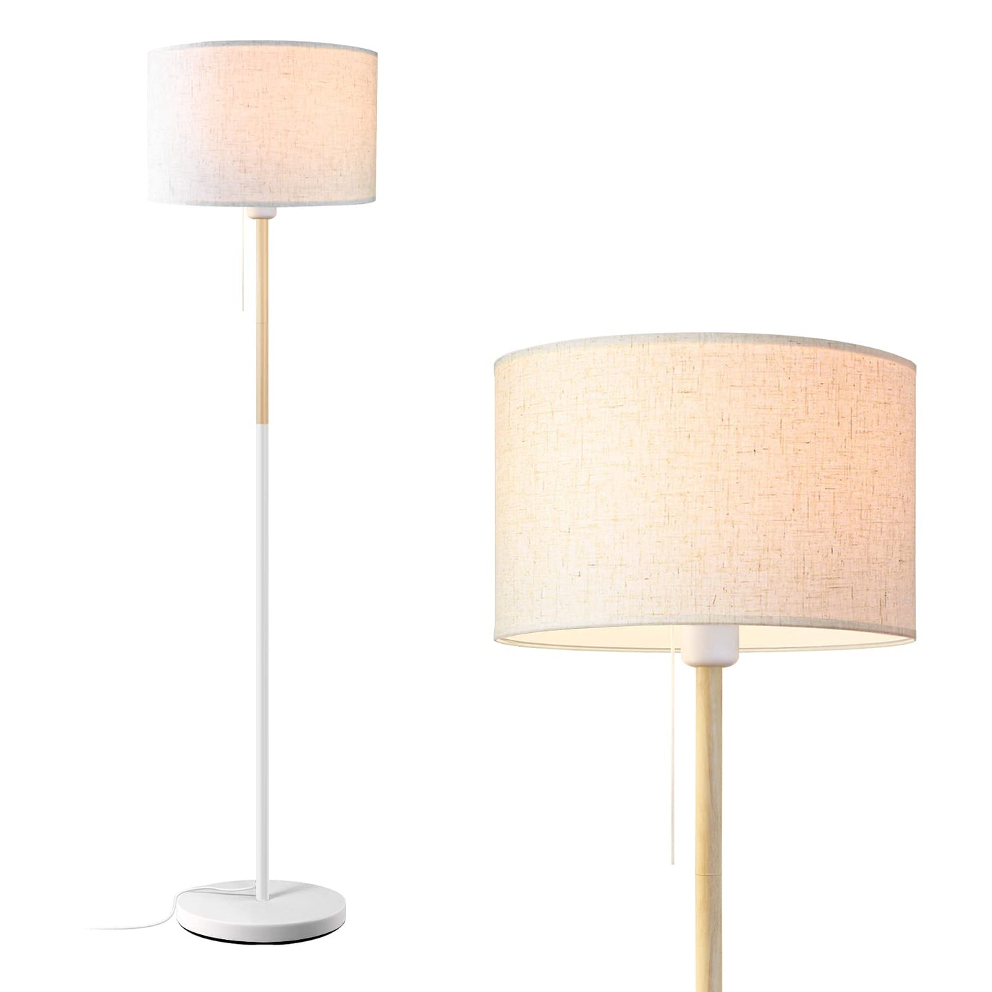 Skanto | Lalisu Modern White Floor Lamp - Mid-Century Farmhouse Design With Linen Shade For Living Room