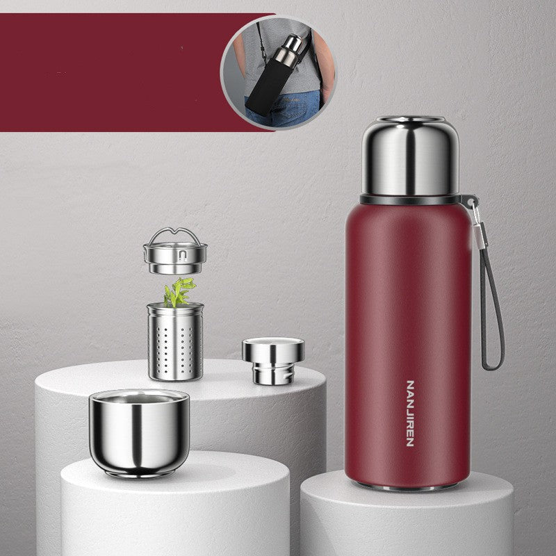 BowLift | Insulated Thermos Water Bottle, with Tea Filter & Wide-mouth Opening, for Coffee, Tea & Cold Beverage