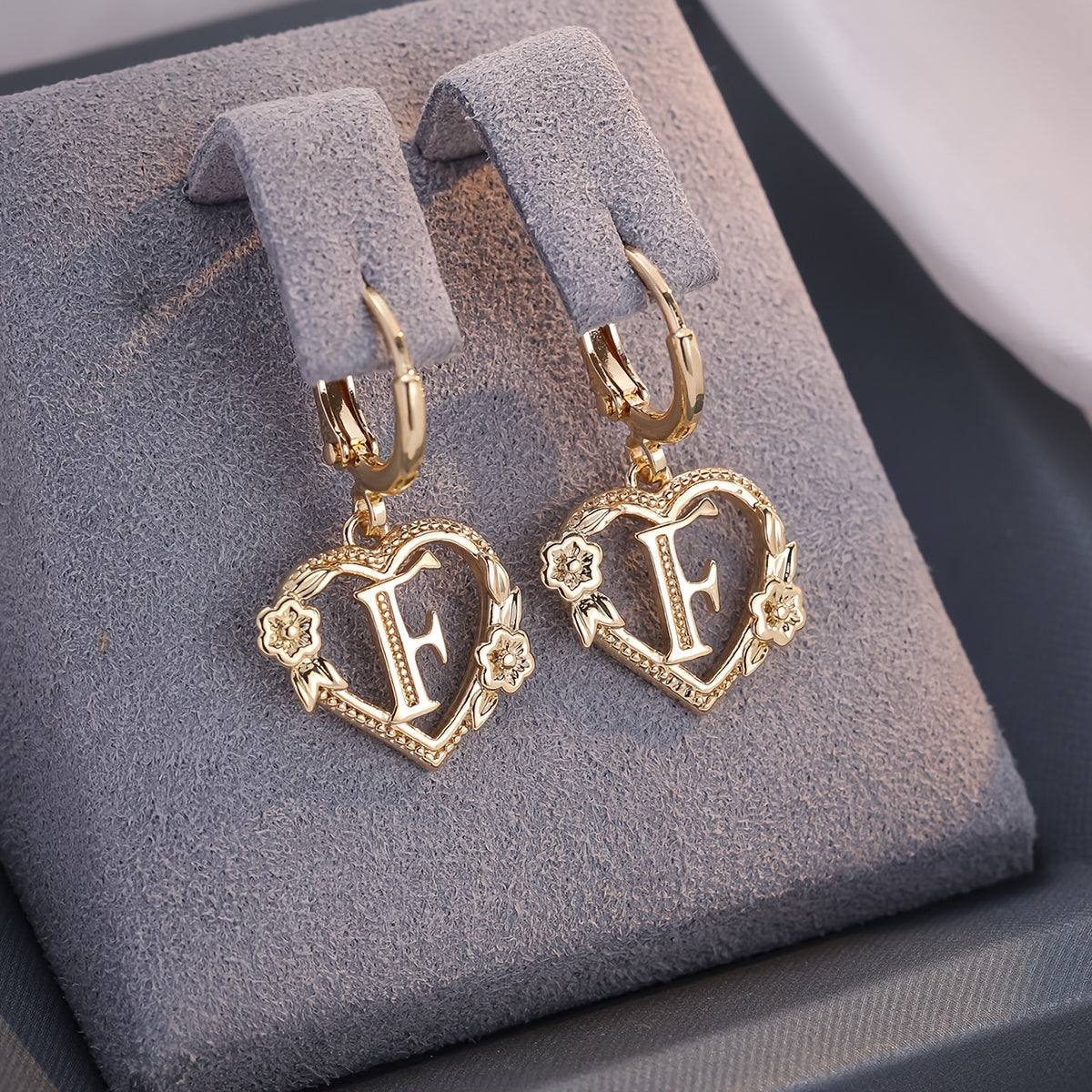 BowLift | Dainty Initial Letter Heart Hoop Earrings