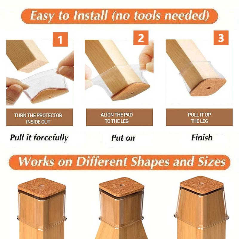 BowLift | Clear Silicone Chair Leg Caps with Integrated Felt Pads