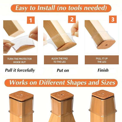BowLift | Clear Silicone Chair Leg Caps with Integrated Felt Pads