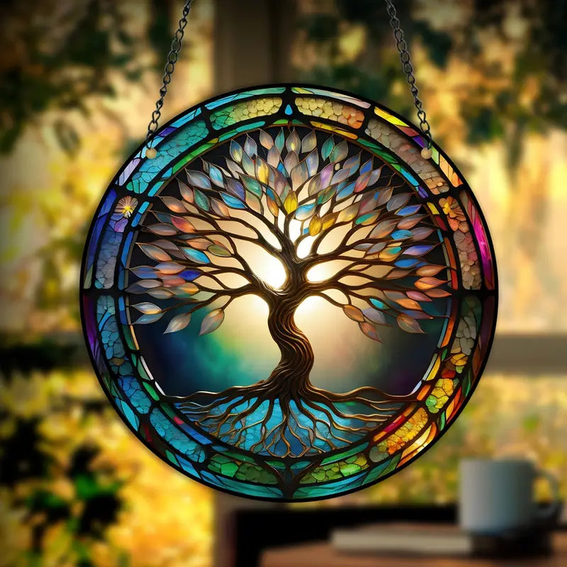 BowLift | Stained Glass Tree Wall Art Hanging Panel