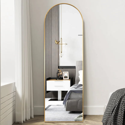 Skanto | 18" x 58" Arched Full Length Mirror with Stand – Elegant Gold Design