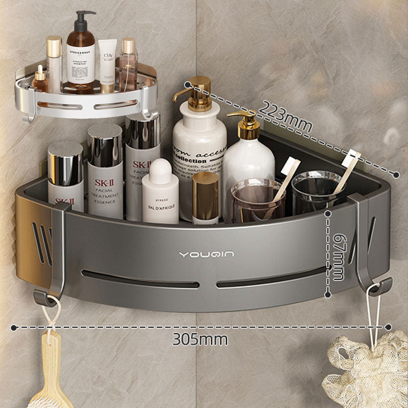Skanto | EasyCorner Aluminum Shelf – Self-Adhesive Bathroom Hook Storage without Drilling