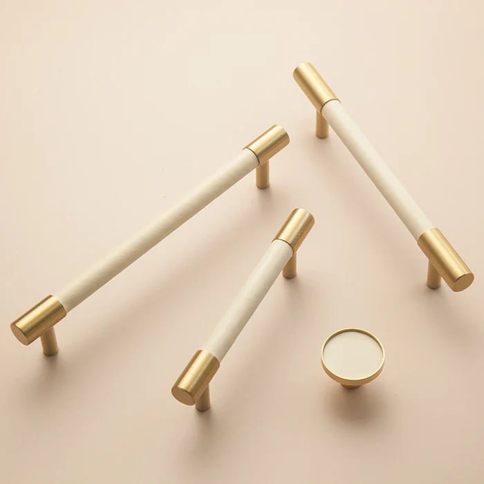 Skanto | Brass Solid Leather Handmade Cabinet Handles Drawer Inserts