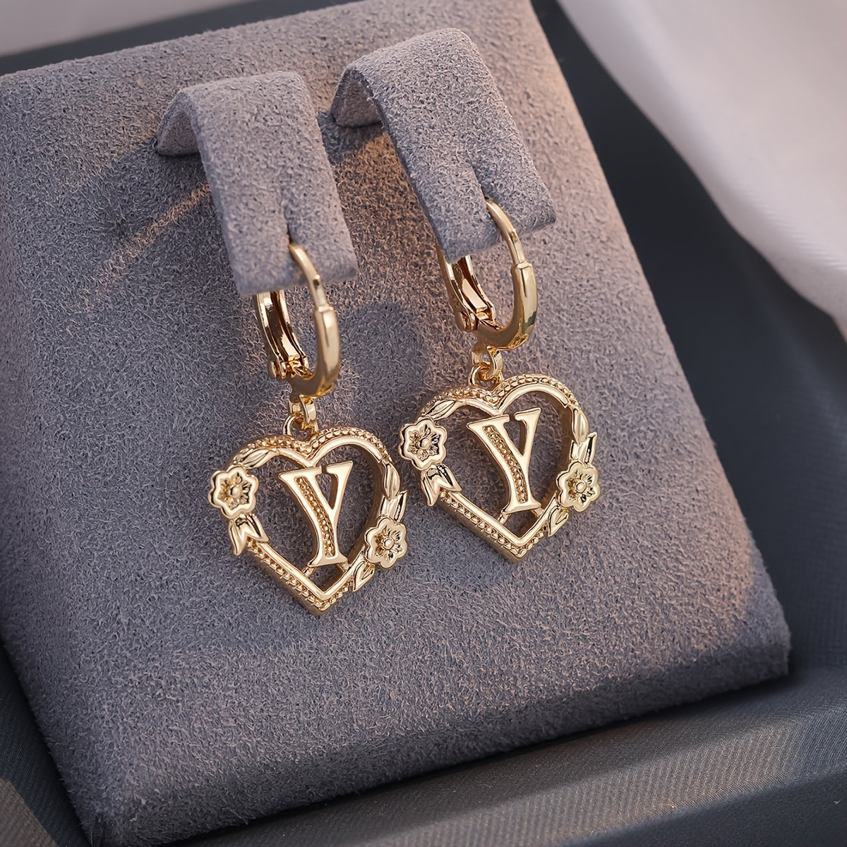 BowLift | Dainty Initial Letter Heart Hoop Earrings