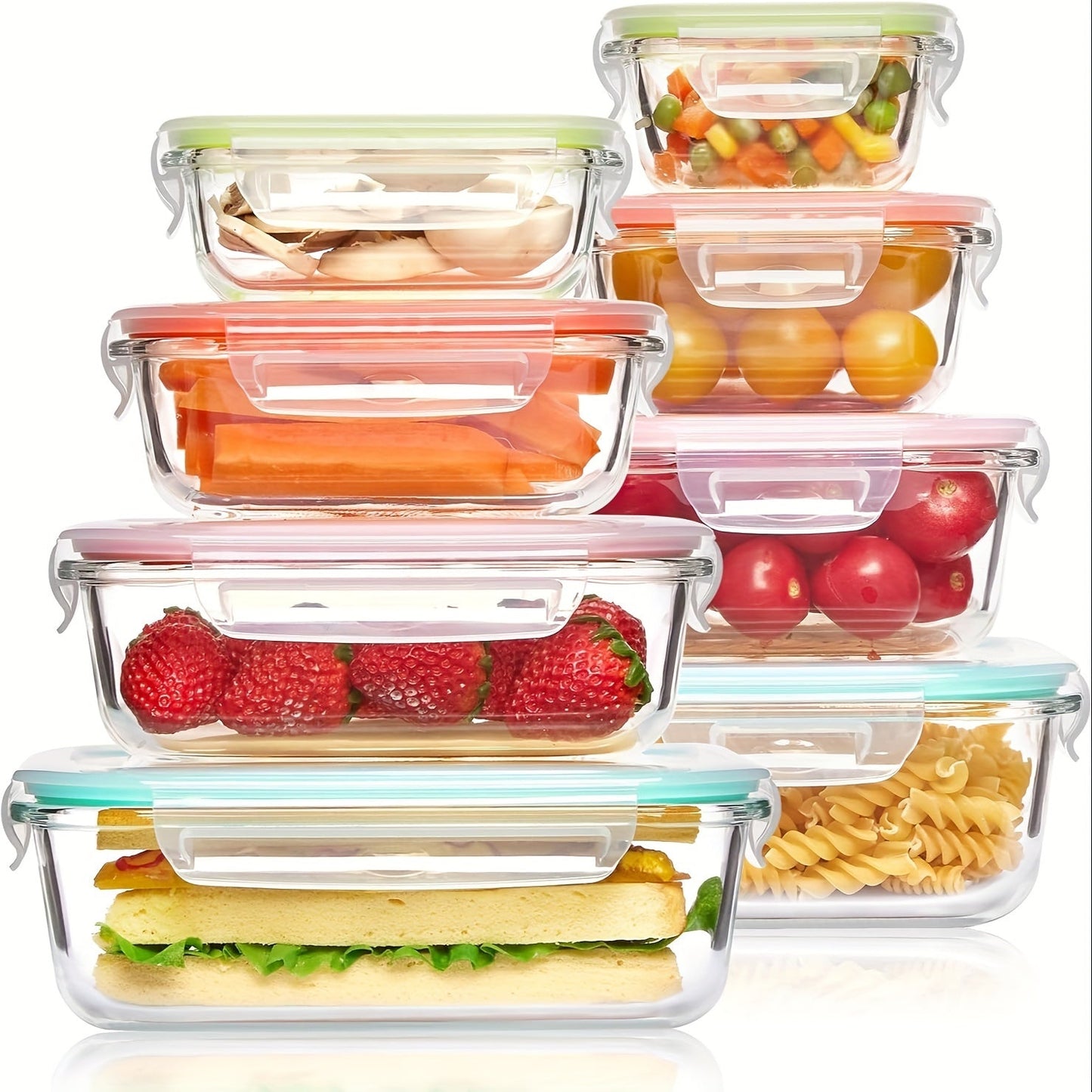 Skanto | 8-Pack Glass Food Storage Containers – Airtight Meal Prep Bento Boxes with Leakproof Locking Lids, Microwave, Oven, Freezer & Dishwasher Safe, BPA-Free