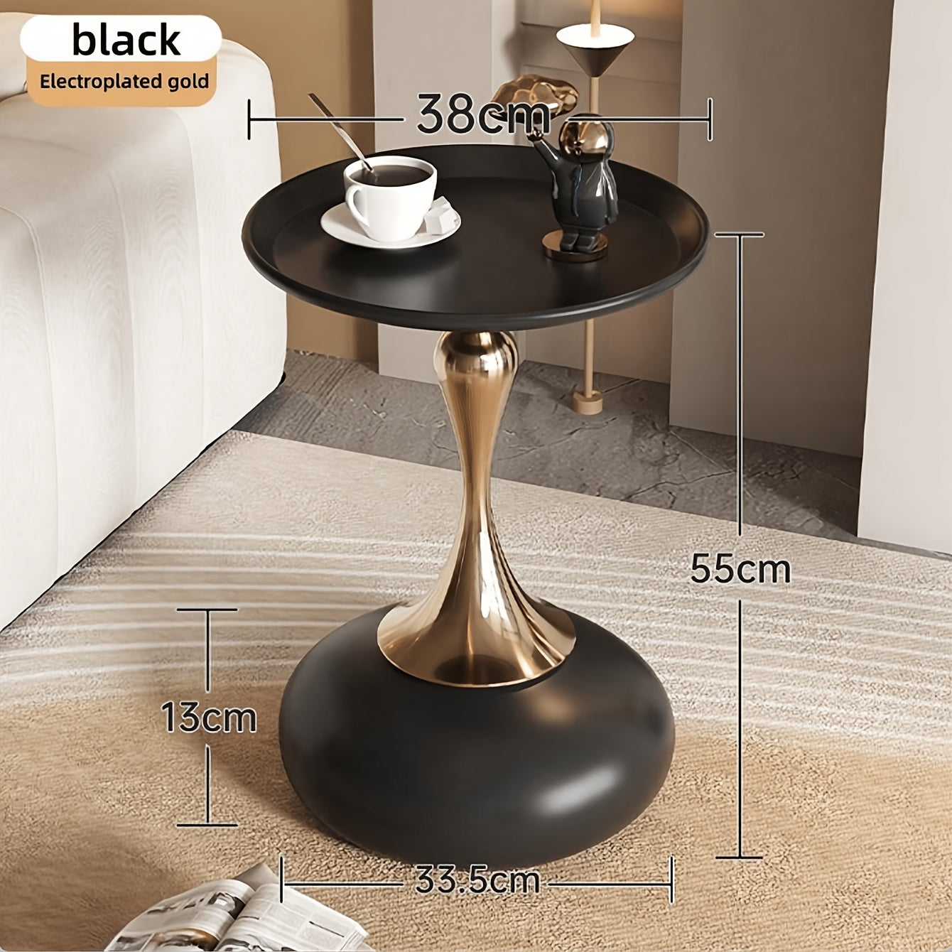 Modern side table with ceramic base and metal legs – 55 cm high | Skanto