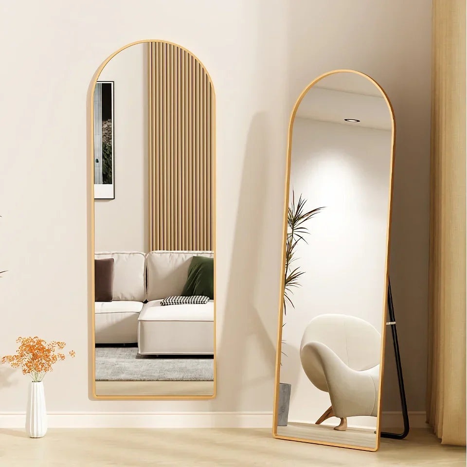 Skanto | 18" x 58" Arched Full Length Mirror with Stand – Elegant Gold Design