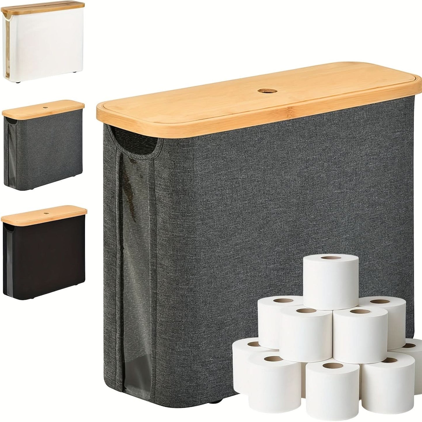 Skanto | Toilet Paper Holder with Lid Storage Basket for 12 Rolls