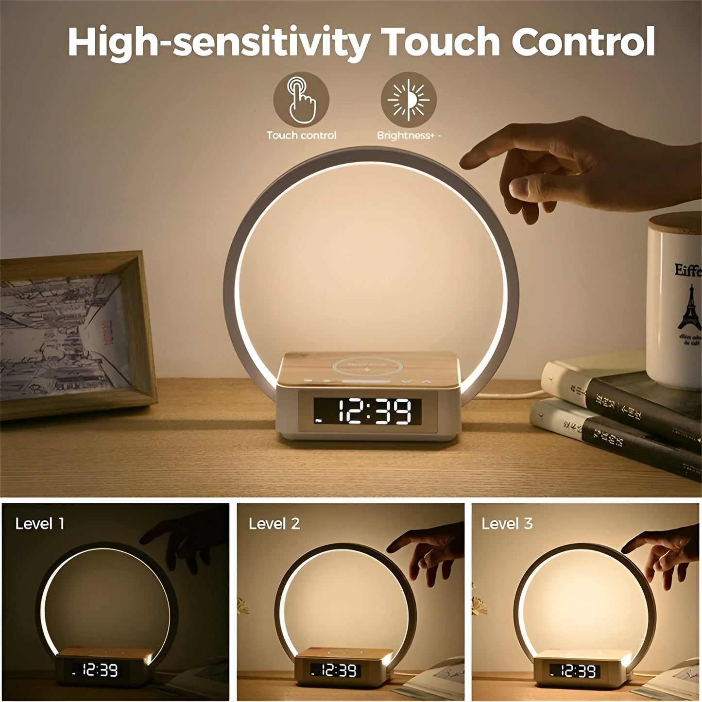 Skanto | GlowMax 3-in-1 LED Desk Lamp – Wireless Charger, Alarm Clock & Touch Control