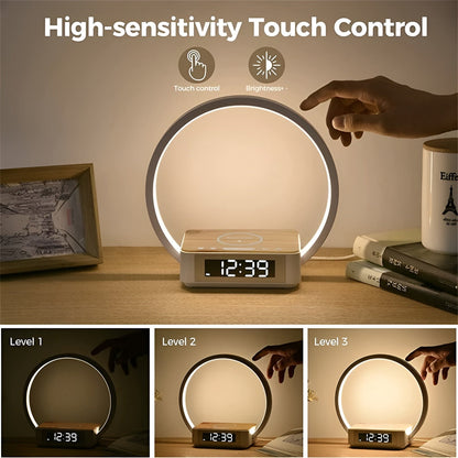 Skanto | GlowMax 3-in-1 LED Desk Lamp – Wireless Charger, Alarm Clock & Touch Control