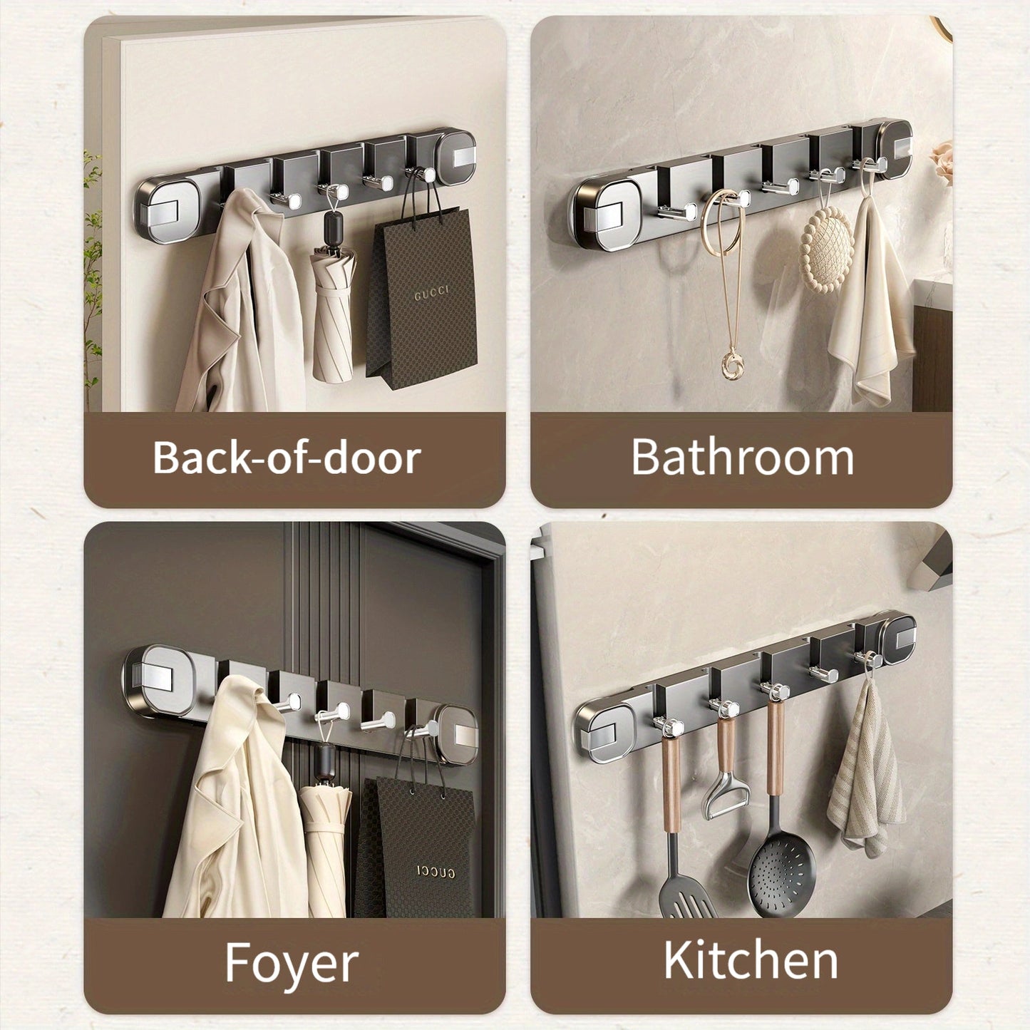 BowLift | Wall Hook Panel Without Drilling – OrganiserenPlus Hidden 5-Hook Rack