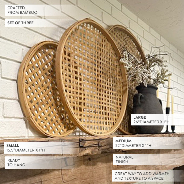 Skanto | Round Woven Bamboo Wall Decor, Set of 3